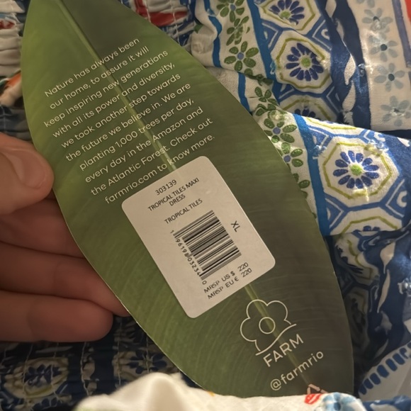 Farm Rio Anthropologie Tropical Tiles Maxi Dress Smocked Print Ruffle - Picture 7 of 7